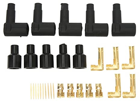 Kit Terminale Cuffia Bobina Candela 30 Pezzi, Distributore HEI a 90° e Cavo Accensione Candela Candela, Kit Terminale in Gomma Adatto per Cavi 6‑10 Mm