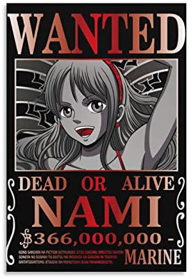 Anime One Piece Wanted Poster Nami 1 Poster, Kunstdruck, Wandfoto, Malposter zum Aufhängen, Familiendekoration, 20 x 30 cm