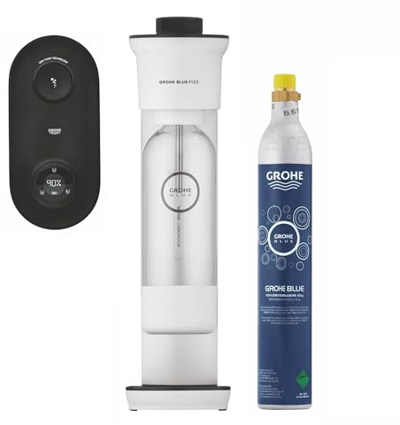 GROHE Blue Fizz Advanced - Wassersprudler Set (mit CO2-Füllstandsanzeige, 3 einstellbare CO2 Stufen, 1x CO2 Flasche, 1x 0,85l Wasserflasche + Reinigungspulver), schwarz/weiß, 31945LK0