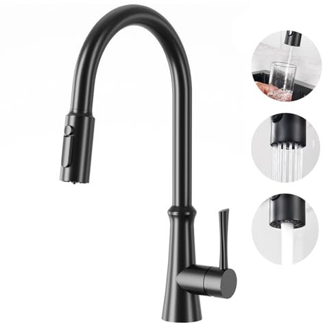 Aktines 3 Wege Küchenarmatur mit Brause ausziehbar, 2-in-1 Trinkwasserhahn Spültischarmatur Spülenarmatur Armatur Wasserhahn Küche für Wasserfilter Osmose Edelstahl Schwarz