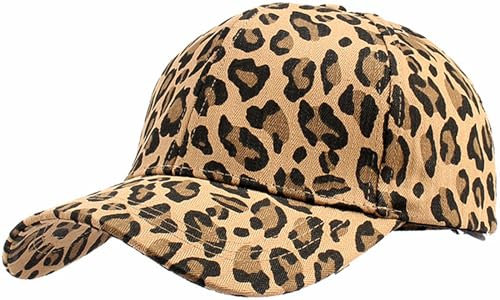 Malaxlx Khaki Leopard Baseball Cap Damen Herren Kappe Verstellbar Baseballkappe Draußen Sun Mützen Visoren Athletic Baseball Fitted Cap Trucker Cap