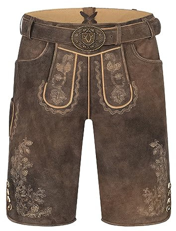 Krüger Herren Trachten Lederhose kurz, Modell: Lederhose David mit Gürtel, Knielang, Art.-Nr. 961565-0-0007, 48,