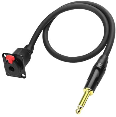 XMSJSIY D-Type 6.35mm 1/4 Female Panel Mount to 6.35mm Male Mono Connector Cable 1/4 Female Socket to 1/4 Inch TS Male Adapter Cord with Gold-Plated Speaker Headphone Extension Cable - 0.5M/1.6FT