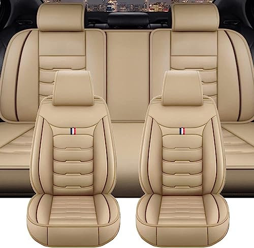 GSDOMJ Autositzbezüge für Kia Sportage 2001–2022, echtes Leder, wasserdicht und atmungsaktiv, 5-Sitz-Sitzbezug, Autoteile, Beige