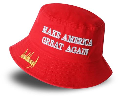 GODVINTAGE MAGA Bucket Hat, Trump 2024 Flat Top Cap Make America Great Again Donald Trump Slogan Cap Unisex Outdoor Sonnenhut, Red Maga Bucket Hat, Einheitsgr��e