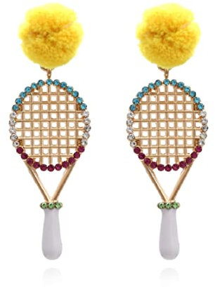 Tennisschläger-Aussage-Ohrringe für Frauen, Tennisschläger-Ohrringe für Mädchen, 3D-Tennis-Ohrhänger hypoallergen, Niedliche Haarball-Ohrstecker, Tennis-Sport-Tropfen-Ohrringe, Tennis Schmuck