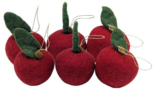 your castle 6 Äpfel in Originalgröße (7cm) aus Filz handgearbeitet mit Aufhängung. Tisch - Deko mit künstlichem Apfel in leuchtendem Rot