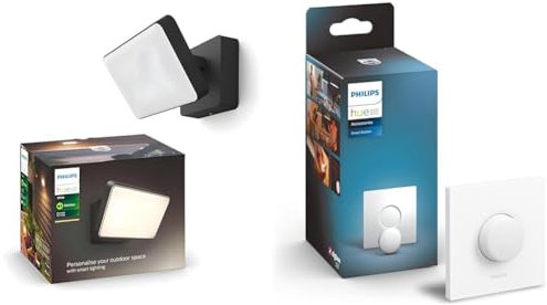 Philips Hue Welcome White Flood Light. for Outdoor Smart Lighting. Works with Alexa, Google Assistan & Smart Button Smart Lighting Accessory. Wireless Control of Home Lights, Livingroom