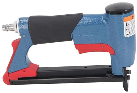FS8016 Pneumatic Staple Gun Professional Non Slip Handle 21 Gauge 140 Nails 1/4in Air Inlet Upholstery Stapler Cylinder Hat Design for Woodworking Carpentry Construction