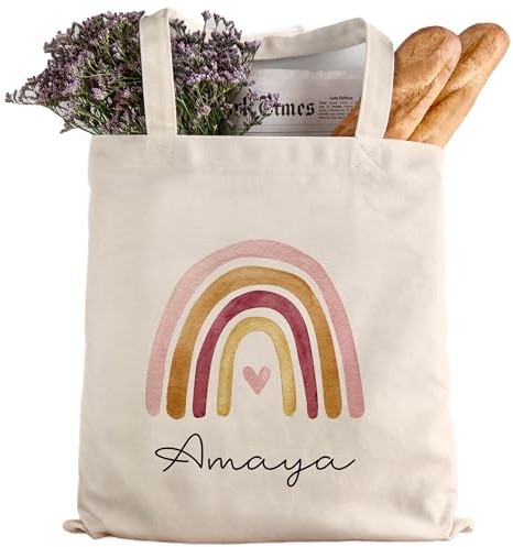 kleinebuchstaben RegenbogenStofftasche Tasche Kinder-Beutel mit Namen als Sporttasche, Wechselwäsche, Tragetasche - Kita, Schule & Kindergarten für Jungs & Mädchen