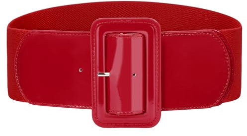 VONMELLI Breiter Elastischer Vintage Damen Gürtel - Dehnbarer Modischer Taillengürtel für Kleid Rot,Breite 7,6cm