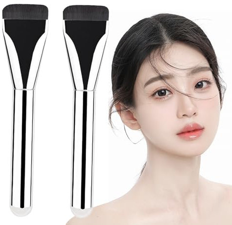 2 Stück Foundation Pinsel Makeup Concealer Brush,Flacher Foundation Pinsel,Puderpinsel für Flüssiger Fondation Damen,Make up Pinsel Für Cremige, Pudrige oder Flüssige Foundation