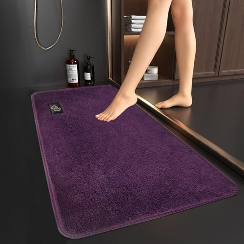 Soft Microfiber Non Slip Mat Shaggy Bathroom Rug, Super Absorbent Machine Washable Bath Mat | Quick Dry Carpet, Great for Bath, Shower, Bedroom, Door Mat, Plum - 50 x 80 cm