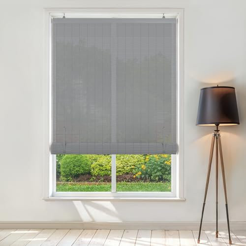 LazBlinds Akku-Rollschirm für den Außenbereich, 86,4 x 162,6 cm (B x H), Grau