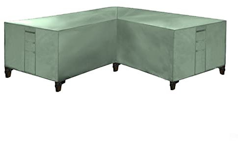 Wasserdichte 420D L-förmige Gartenmöbel-Abdeckung mit Aufbewahrungstasche, grün, 155 x 95 x 68 cm, quadratisch, Outdoor-Ecksofa-Abdeckung