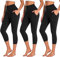 FuelMeFoot Damen 3/4 Leggings Capri 3er Pack High Waist Schwarz Leggins Sommer Blickdicht Yogahose für Sport Gym Lauf. B1-Schwarz/Schwarz/Schwarz(Taschen) L/XL