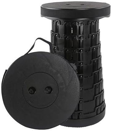 Trimming Shop Heavy Duty Foldable Collapsible Telescopic Stool, Portable & Adjustable Pop Up Stool Plastic Seat for Camping, Fishing, BBQ, Hiking, Indoor/Outdoor Use, 440lbs Load Capacity - Black