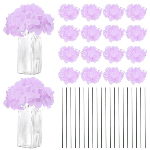 M METERXITY 40 Pcs Fleurs d'Hortensia en Soie, Têtes de Fleurs Artificielles avec 40Pcs Tiges, Fleurs d'Hortensia Complètes pour Décoration Intérieure/Mariage/Noël/Fête [Mauve]