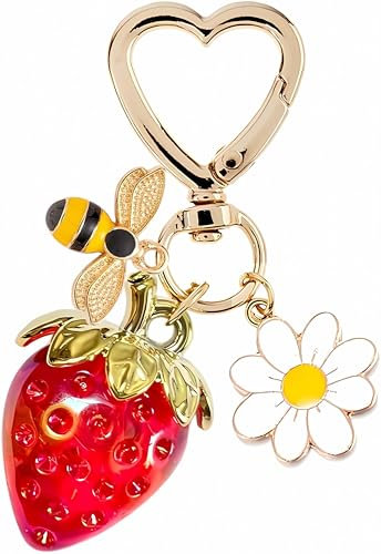 SIGZKK Joli porte-clés en forme de fraise et cerise pour sac à main pour femme - Porte-clés de voiture Kawaii, fraise, Medium