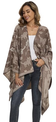 Capa Chal para Mujer, Estampado de Gato Otoño Frente Abierta Resistente al Viento Manta de Punto Chal Oversize Cardigan Chaqueta