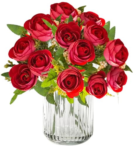 astylishome Faux Flowers Craft Artificial Roses Flowers Stem Faux Flowers Roses Fake Realistic Artificial Red Roses Bouquets for Wedding Floral Arrangements Home Party Centerpiece Decoration 3502