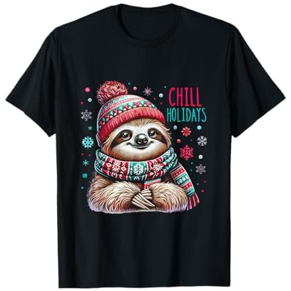 Süßes Faultier Weihnachten Winter Design mit Schal Mütze T-Shirt