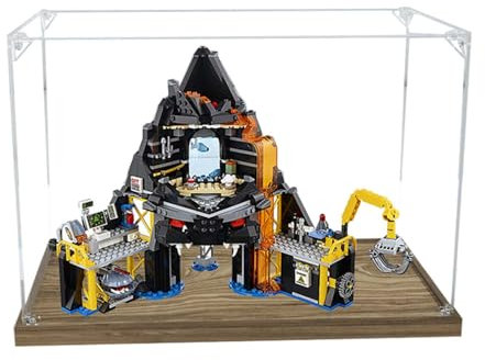 TRUSTFAR Acryl staubdichte Vitrine entworfen für LE-GO 70631 Ninjago Vulkan Lava Base Bausteinmodell, transparente Box, Displaybox kompatibel mit Le-go 70631.(kein Modell) (Holzsockel)