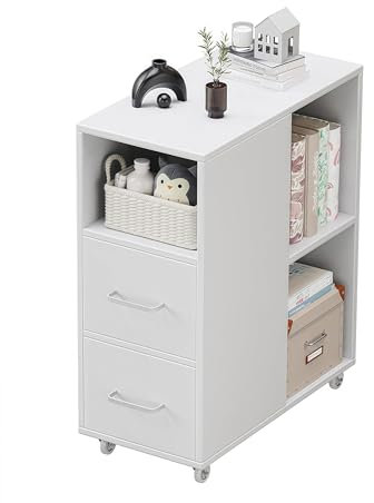 WUDLEP Rollcontainer, Aktenschrank mit Schublade und Fächern, 360 Grad drehbarer Büroschrank, Geeignet für Büro, Arbeitszimmer, Schlafzimmer Beistelltisch, weiß