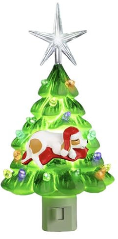 Luces nocturnas para adultos, nuevo perro durmiente, árbol de Navidad, luz nocturna, árbol de Navidad, lindo cachorro, luz enchufable, cerámica, vintage, para dormir con encendido/apagado para enchufe