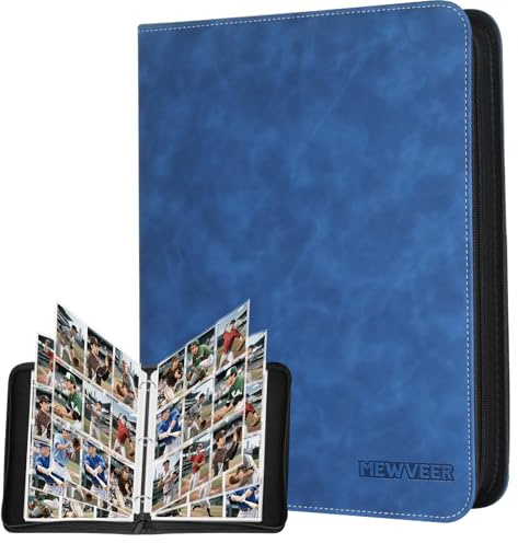 MewVeer Sammelkarten Album, 9 Fächer Sammelalbum Karten für 900 Karten, Hochwertiges Reißverschluss Baseball Kartenalbum, Kartenbinder für Trading Card für YGO/MTG/TCG, Sportkarten, Saphirblau
