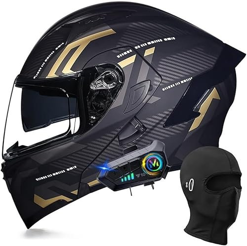 Casque de Moto modulaire Bluetooth, intégral, Rabattable, Double visière, avec Double Haut-Parleur et Microphone, homologué Dot/ECE, pour Adultes, Hommes et Femmes, Tailles M à XXL G,M=57-58cm