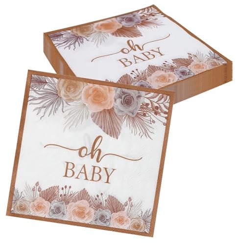 Gleemix Servietten Babyparty 20 Stück, Oh Baby Deko, Rosa 33x33cm, Gender Reveal Party
