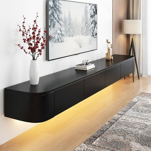 NOYHHAV Schwebender TV Schrank Wandmontierter Fernsehschrank-280CM Schwarz-LED-Leuchten