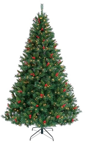 AC - Árbol de Navidad Artificial con iluminación, 200 Luces LED de Color Amarillo cálido, 412 Puntas de PVC, Incluye Soporte metálico, Montaje rápido - 150 cm