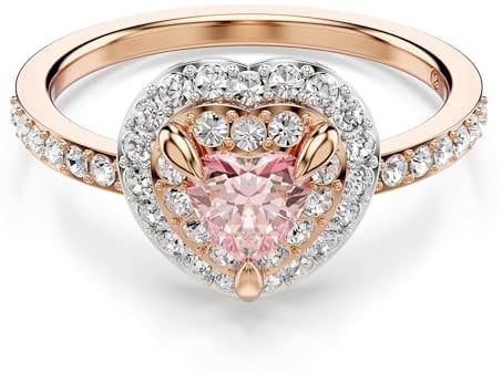 Swarovski One Kollektion Motiv-Ring, Herzschliff, Pavé, Herz, Rosa, Finish in gemischtem Metall
