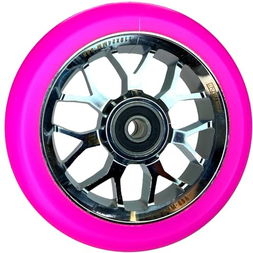 F26 Stunt Scooter Rolle, Spy7, 110 mm, Chrome/PU Pink | mit ABEC 11 Kugellager, für Park, Street und Freestyle