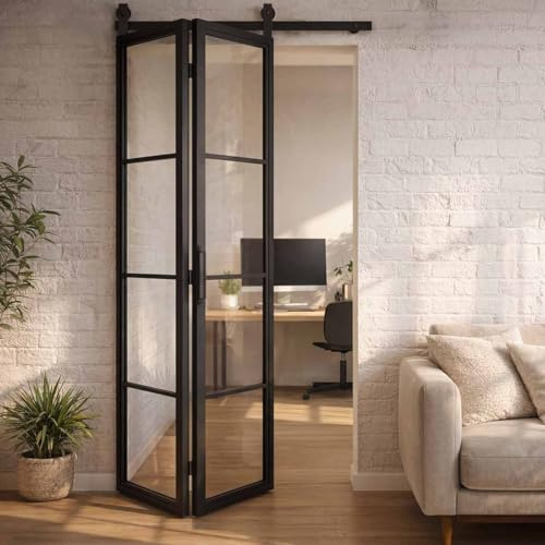 SEART Schiebetür Bifold VOBI mit Bifold Schiebetürbeschlag 100x210 cm (Transparentes Glas)