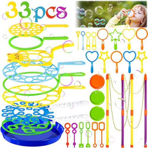 ZLPBAO 33 Pezzi Bolle di Sapone Set, Kit bolle di Sapone Giganti per Bambini con Vassoio, Bolle di Sapone per Bambini, Festa di Compleanno, Matrimonio, Giochi al Coperto e all’Aperto per Fare Bolle