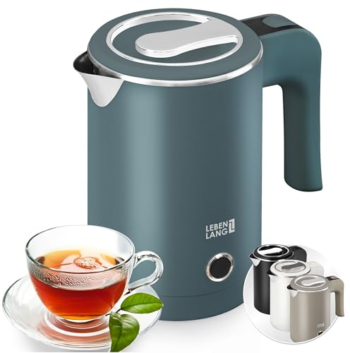 LEBENLANG Bollitore elettrico piccolo in Acciaio Inossidabile - Risparmio Energetico 600W & Portatile 0,5L I Mini Bollitore Elettrico inox Bollitori Acqua Teiera da Viaggio Electric Kettle