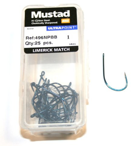 Mustad 496BNP-BU Offset Soft Bait Hooks (Limerick Match) - Size 1 - Qty 25