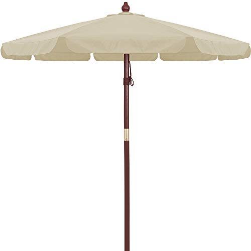 Kingsleeve Parasol de jardin en bois Ø330cm Beige Pare-soleil avec protection UV50+ protection solaire extérieur auvent