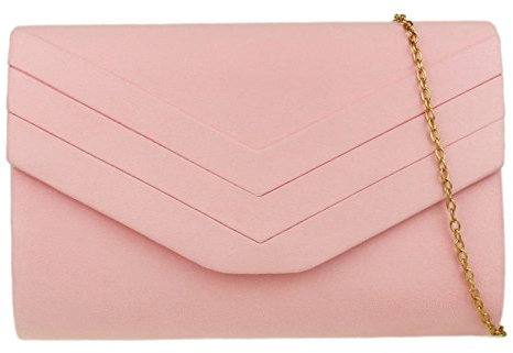 Girly Handbags Womens Plain Suede Clutch Bag - Pink