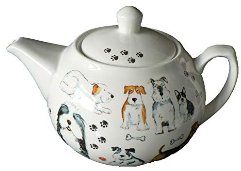 Dogs 6 Cup White Porcelain teapot 6 Cup teapot Decorated All Round with Different Dogs
