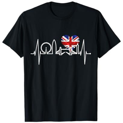 London Skyline Herzschlag UK Flagge London Fans Herz London T-Shirt