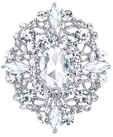 EVER FAITH Damen Brosche Österreichischen Kristall Hochzeit Retro Aushöhlen Floral Filigrane Kleid Kleidung Dekorative Pin Klar Silber-Ton