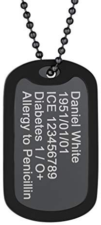 PROSTEEL Militärische Erkennungsmarke personalisiert Dog Tag im Armeestil mit Kugelkette und Silikon schwarz Edelstahl Medical Alert Anhänger Halskette Texte Gravur für Geburtstag Vatertag