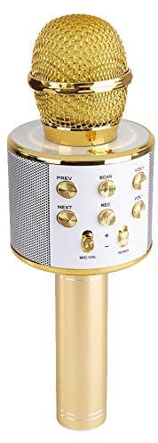 MAX KM01 Karaoke Microphone with Bluetooth, MP3 Player & Built-in Speaker - Gold, Wireless Handheld Mic for Kids & Adults, Perfect for Parties, Singing & Fun, Compatible with Smartphone & Tablet