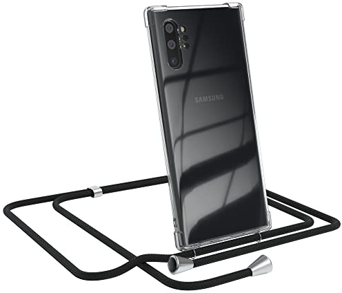 EAZY CASE Handykette kompatibel mit Samsung Galaxy Note 10 Plus Handyhülle mit Umhängeband, Handykordel mit Schutzhülle, Silikonhülle, Hülle mit Band, Stylische Kette mit Hülle für Smartphone, Schwarz