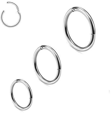 3 Stk 6/8/10mm 16G Edelstahl Nasenring Hoop Damen Herren Septum Clicker Ring Nasenring Set Ohr Lippen Nasenpiercing Lippenpiercing Knorpel Creolen für Männer Frauen