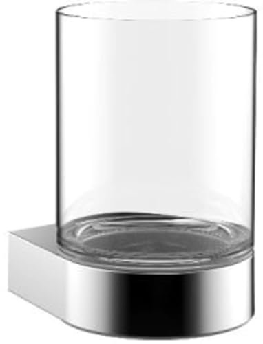 EMCO Flow Glashalter mit 1 Glas, eleganter Zahnbürstenhalter aus Metall und Kristallglas, hochwertiger Zahnputzbecher zur Wandmontage, chrom und klar